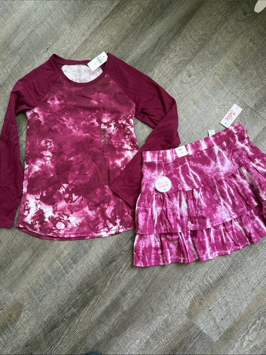 Justice Other - Justice Girls' Magenta Tie-Dye Long Sleeve Top & Ruffle Skort Set